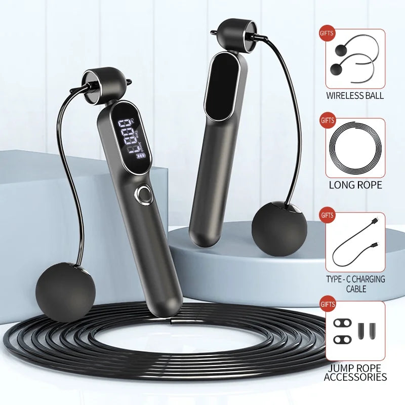 Cordless Jump Rope with Counter, 2 in 1 Weighted Ropeless Skipping Rope for Kids Women Men, Adjustable Digital Smart Jump Ropes for Fitness Workout Boxing Speed Training Crossfit Home Gym